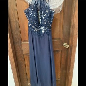 Navy blue halter prom dress